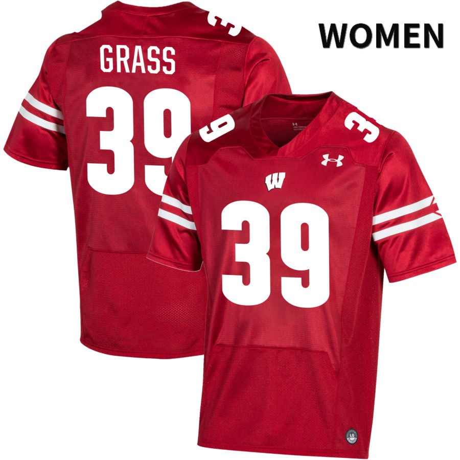 Wisconsin Badgers Women's #39 Tatum Grass NCAA Under Armour Authentic Red NIL 2022 College Stitched Football Jersey YP40H31PC